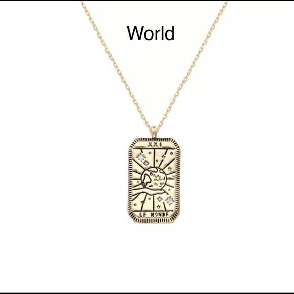 World 18k Gold Plated Stainless Steel Tarot Necklace Tarnish Free - Picture 2 of 5